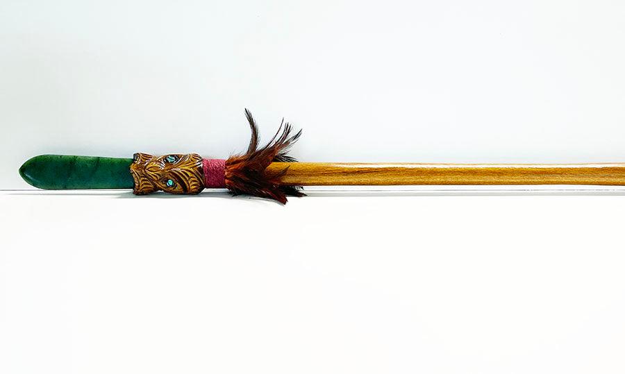 Full Size Taiaha with Greenstone Tongue (Stand Optional) - Image 2
