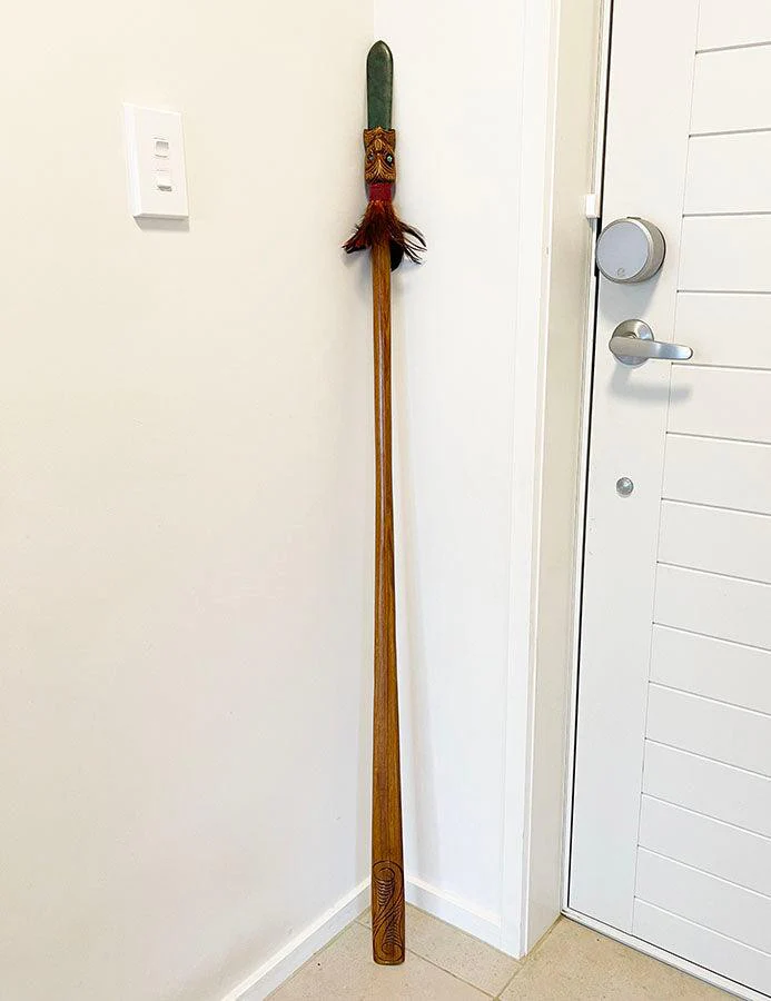 Full Size Taiaha with Greenstone Tongue (Stand Optional) - Image 3
