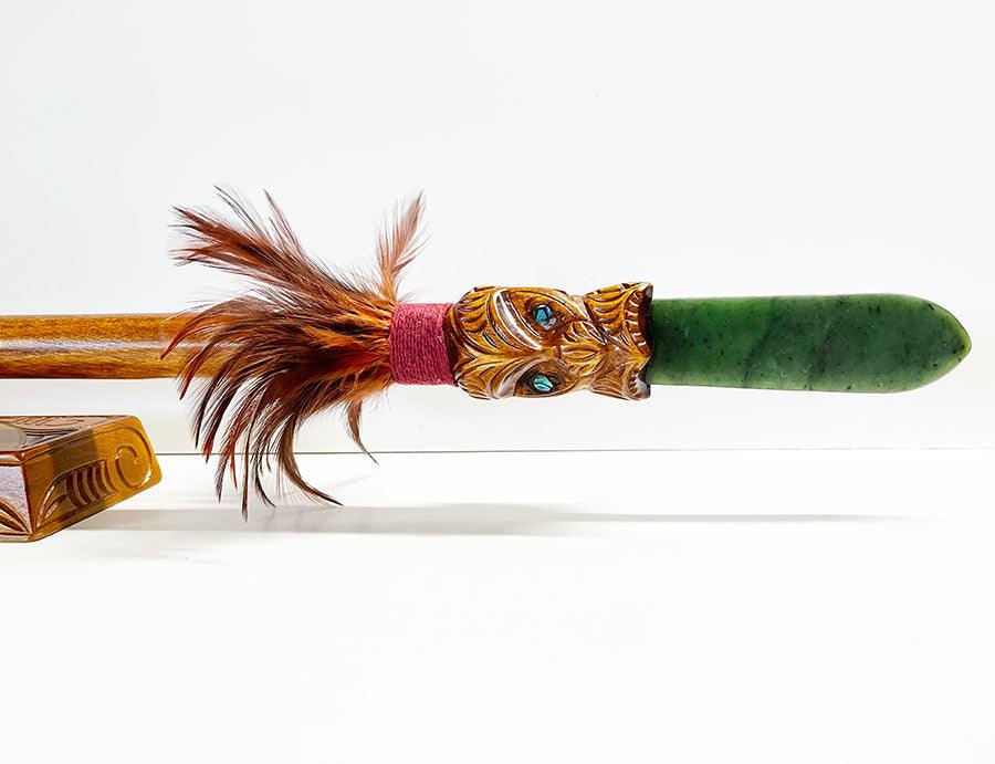 Full Size Taiaha with Greenstone Tongue (Stand Optional) - Image 4