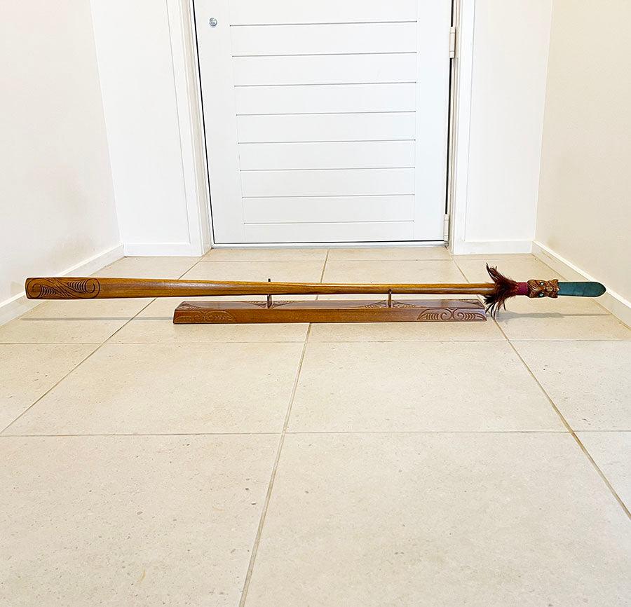 Full Size Taiaha with Greenstone Tongue (Stand Optional) - Image 7