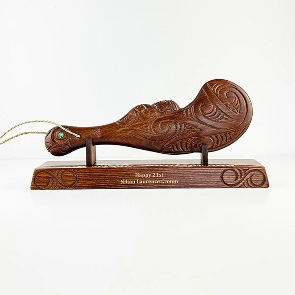 38cm Carved Maori Wahaika Club (Stand Optional) - Image 11