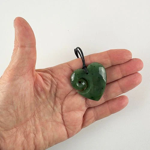 4cm Genuine NZ Greenstone Heart Necklace with Koru - Image 2