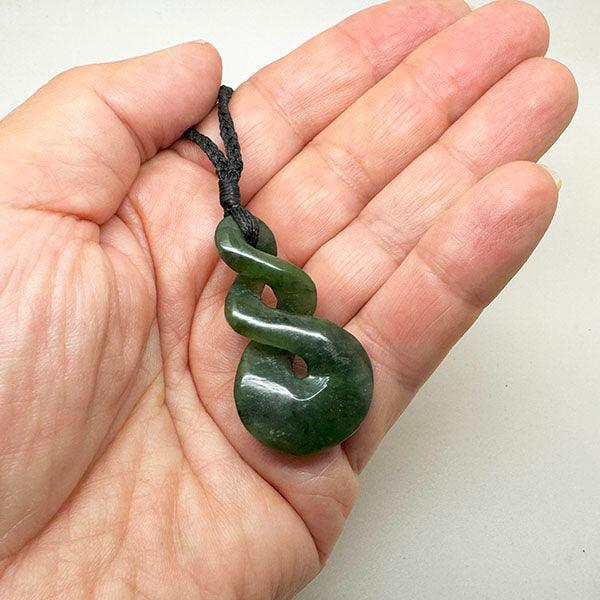 4cm Genuine NZ Greenstone Maori Double Twist Necklace - Image 2