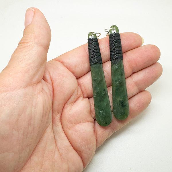 7cm NZ Greenstone Earrings with Beautiful Binding - Image 2