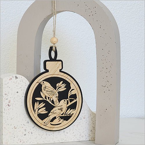 Acrylic and Bamboo Huia Bird Christmas Ornament - Image 2