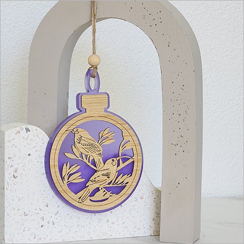 Acrylic and Bamboo Huia Bird Christmas Ornament - Image 5