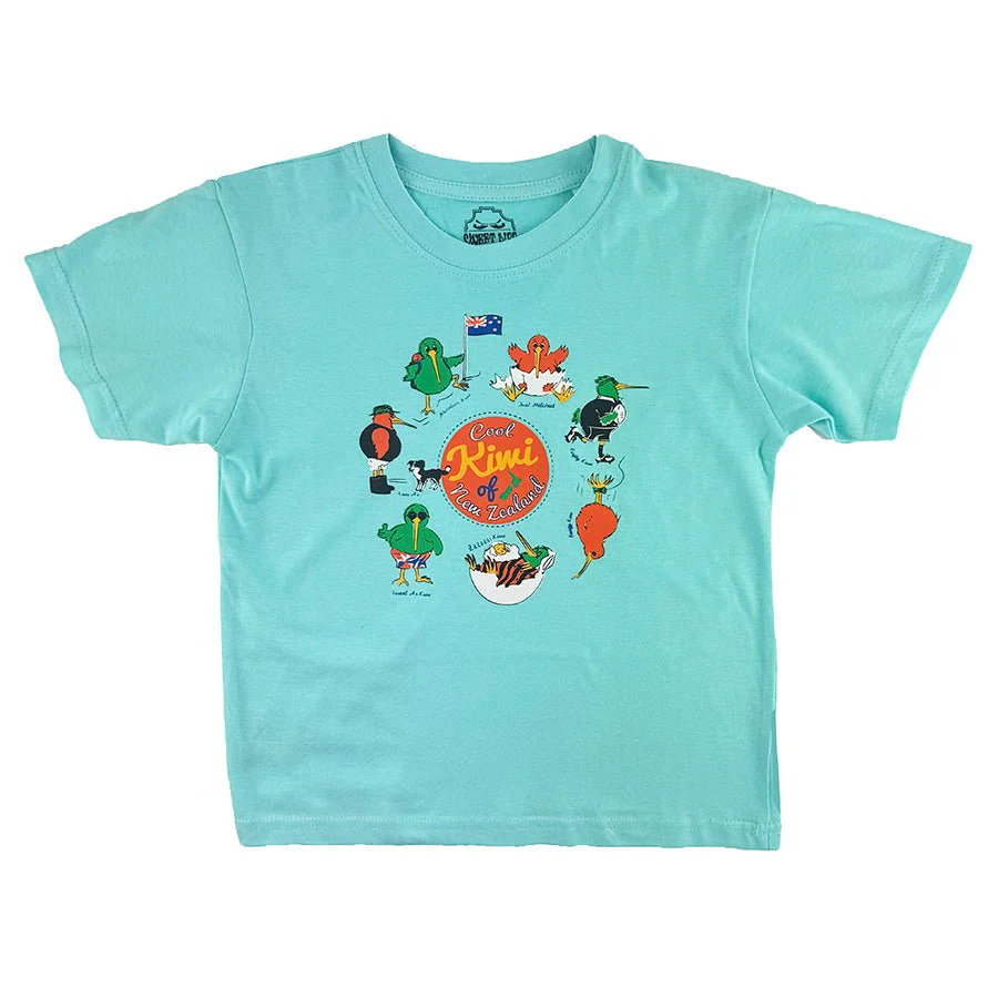 Aqua Cool Kiwi of New Zealand Kids T-shirt