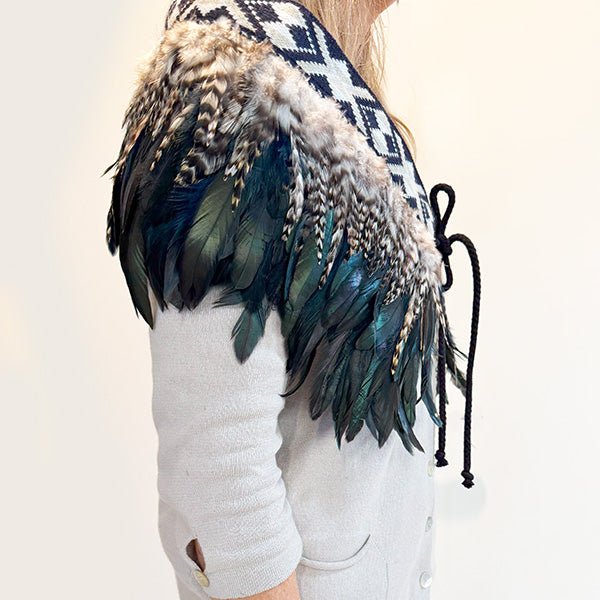 Beautiful Navy and Striped Short Maori Korowai - Image 3