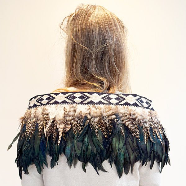 Beautiful Navy and Striped Short Maori Korowai - Image 4