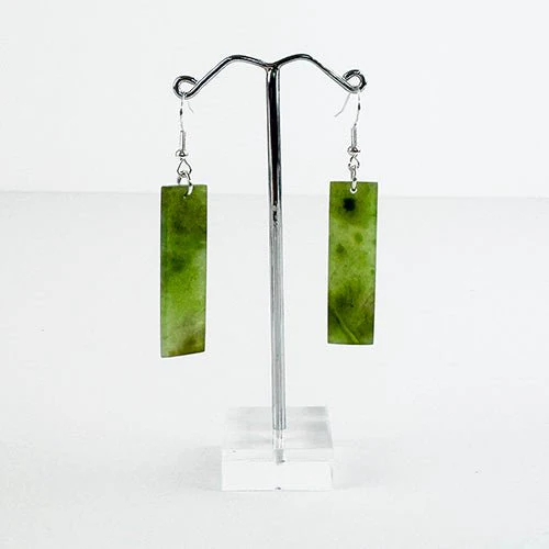 Beautiful NZ Greenstone Rectangular Drop Earrings - Image 3