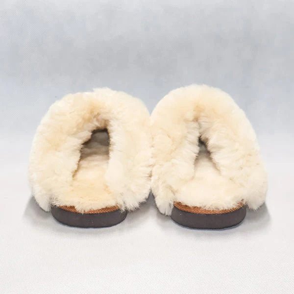 Beautiful NZ Womens Sheepskin Scuffs with Fluffy Collar - Image 2