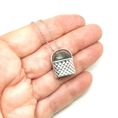 Beautiful Sterling Silver Maori Kete Bag Necklace with Pounamu Greenstone - Image 2