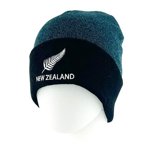 Blue and Black Marl NZ Silver Fern Beanie Hat