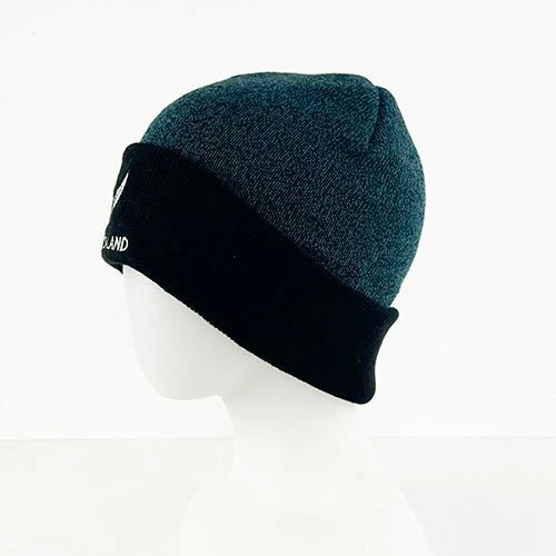 Blue and Black Marl NZ Silver Fern Beanie Hat - Image 2