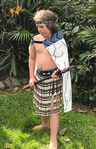 Blue NZ Maori Boys and Mens Kapa Haka Costume - Image 3