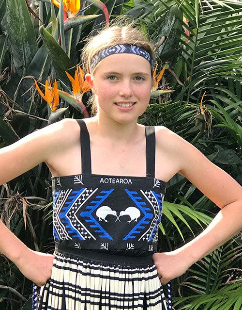 Blue NZ Maori Girls Kapa Haka Costume - Image 3