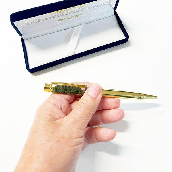 Boxed Gold Pen with Floating Pounamu Greenstone Pieces - Image 4