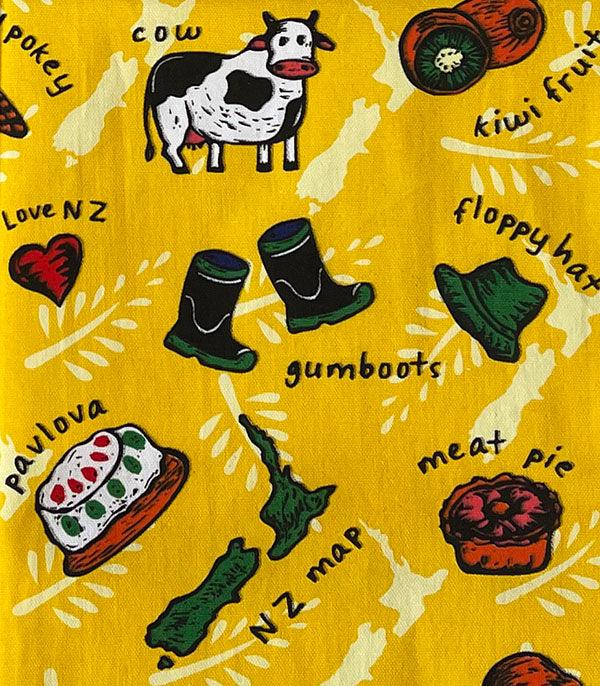 Bright Yellow Kiwiana Icons Tea Towel - Image 2