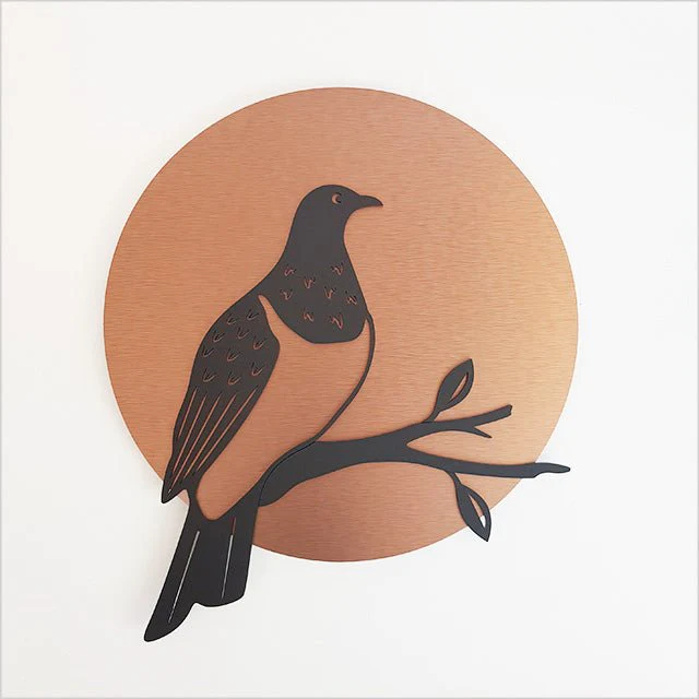 Brushed Copper ACM Kereru Bird Circle Wall Art