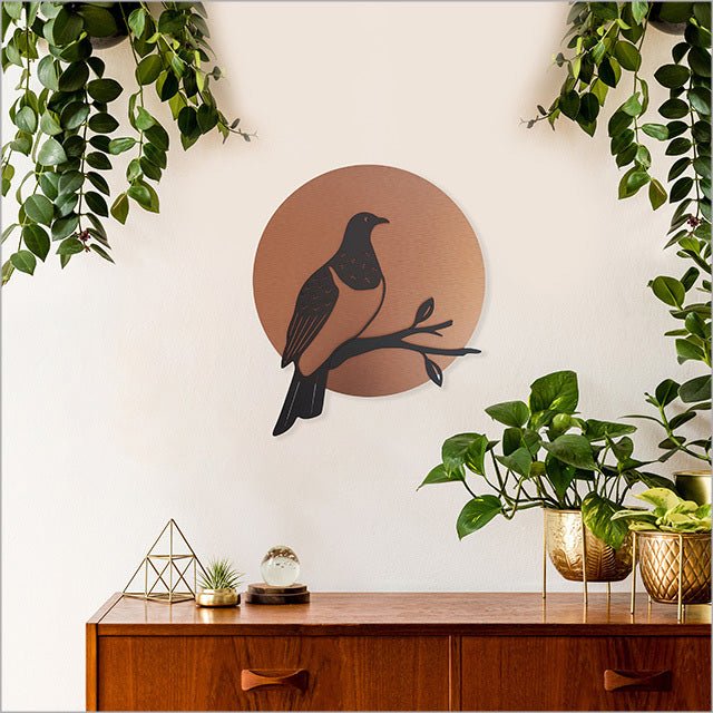 Brushed Copper ACM Kereru Bird Circle Wall Art - Image 2