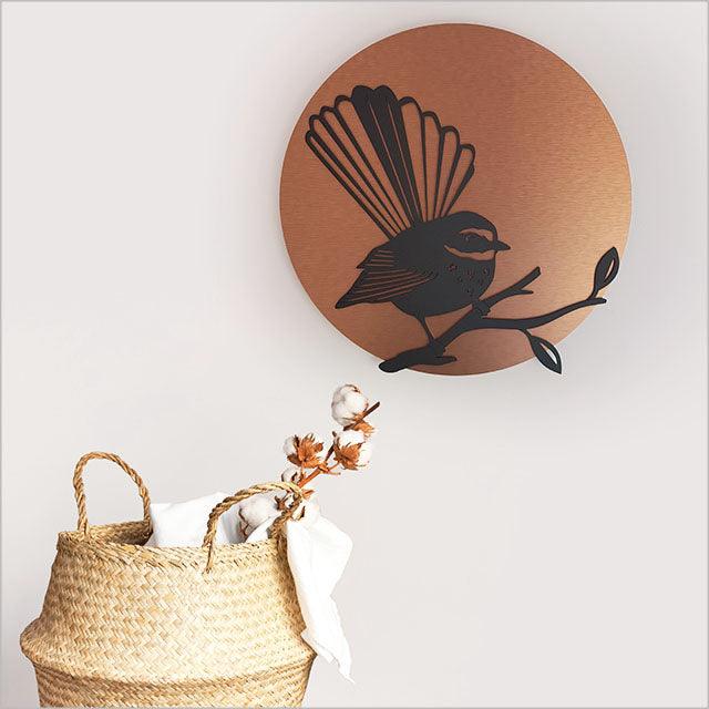 Brushed Copper Fantail Bird Circle Wall Art - Image 2