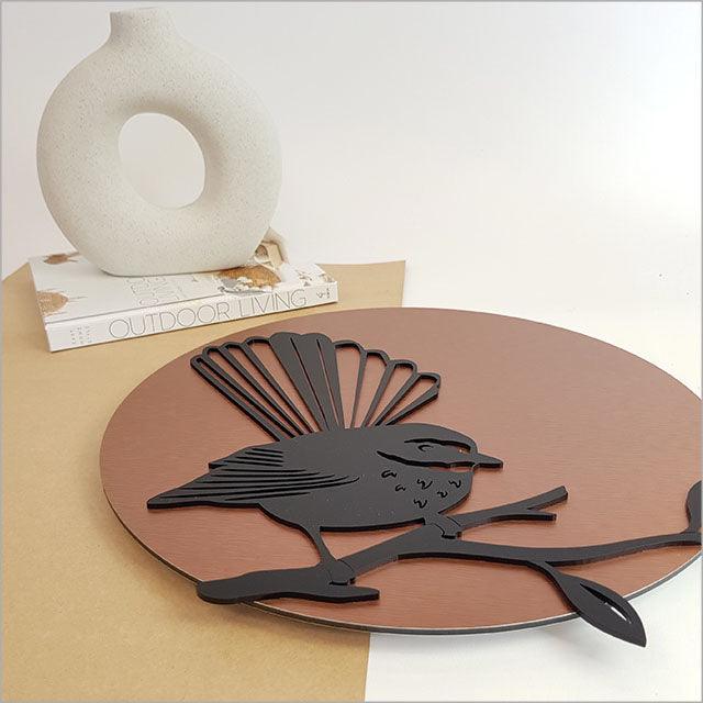Brushed Copper Fantail Bird Circle Wall Art - Image 3