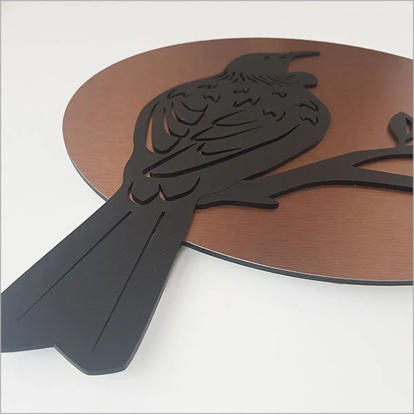 Brushed Copper NZ Tui Bird Art Circle - Image 2
