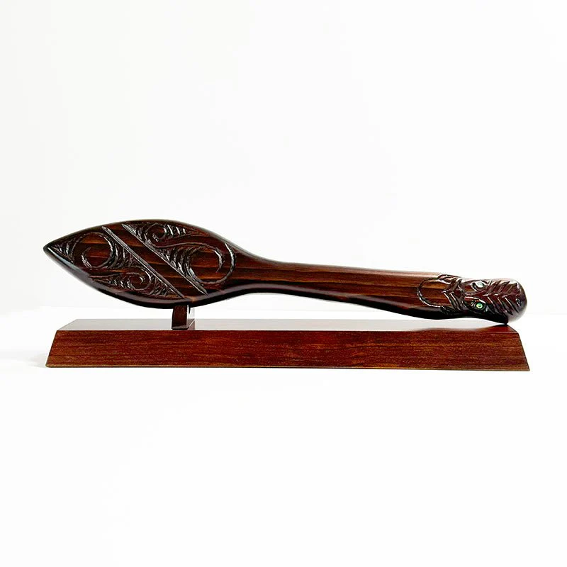 Carved Maori Waka Hoe Paddle - Stand Optional - Image 2