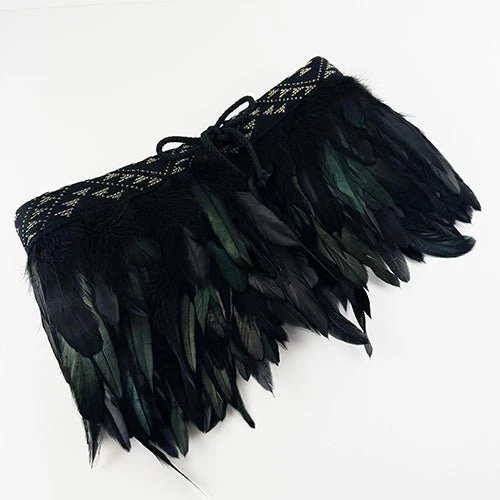 Child Size Short Maori Black Korowai with Gold Trimmed Taniko