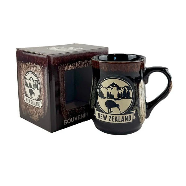 Chocolate Brown Alpine Kiwi Stoneware NZ Mug - Image 3