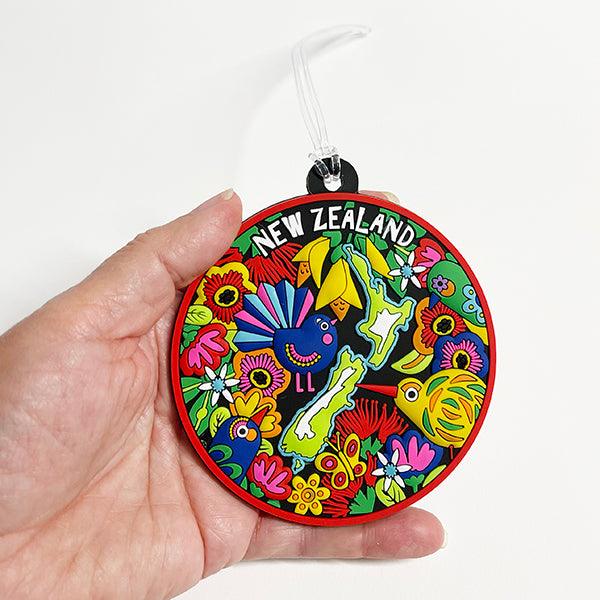 Colourful NZ Birds Flowers Map Luggage Tag - Image 2