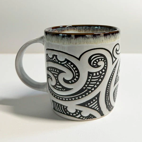 Cream NZ Maori Tattoo Stoneware Mug - Image 2
