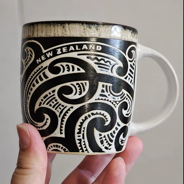 Cream NZ Maori Tattoo Stoneware Mug - Image 3