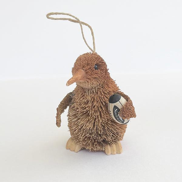 Cute Brush Kiwi Bird Xmas Ornament with Rugby Ball - Image 4