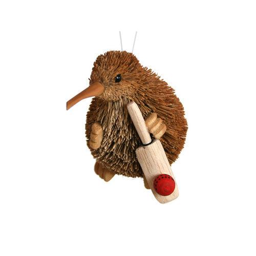 Cute Brush Kiwi Bird Xmas Ornament with Cricket Bat and Ball - Image 2