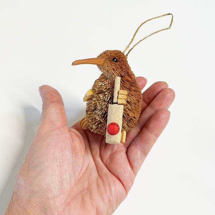 Cute Brush Kiwi Bird Xmas Ornament with Cricket Bat and Ball - Image 5