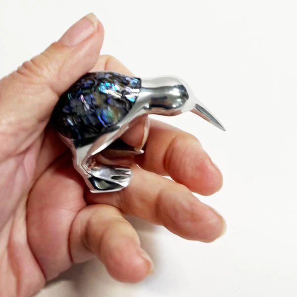 Cute Chrome and Paua Shell Kiwi Bird Ornament - Image 2