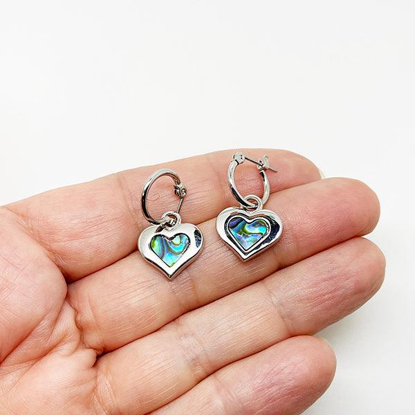 Cute Paua Silver Heart Drop Earrings - Image 2