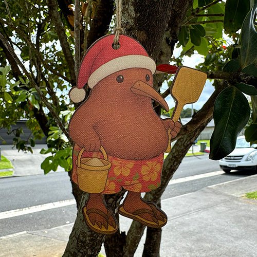Cute Santa Kiwi with Bucket and Spade Christmas Ornament - Image 2