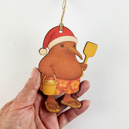 Cute Santa Kiwi with Bucket and Spade Christmas Ornament - Image 3