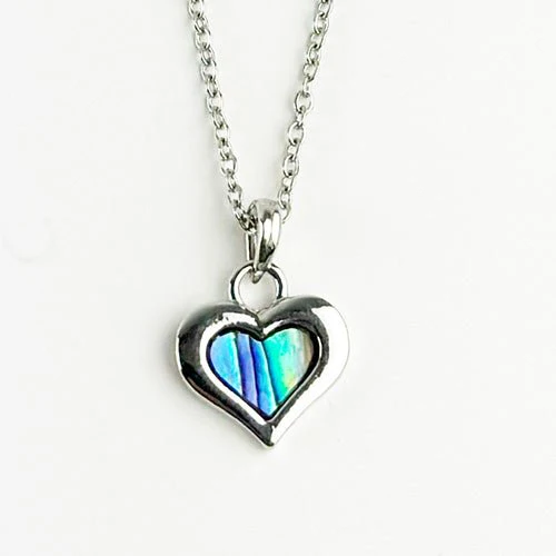 Cute Silver Paua Heart Necklace