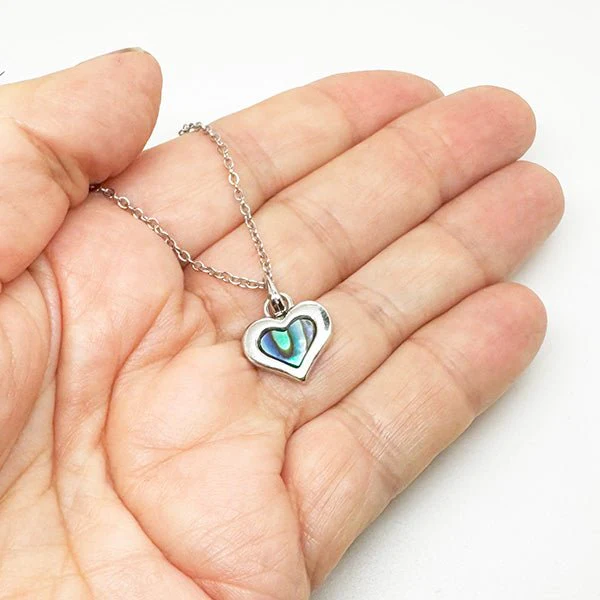 Cute Silver Paua Heart Necklace - Image 2