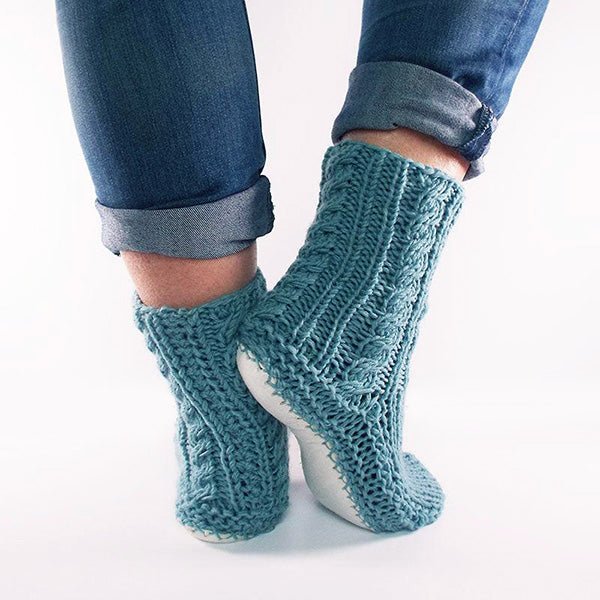 Duck Egg Blue Sheepskin and Merino Slipper Socks - Image 3