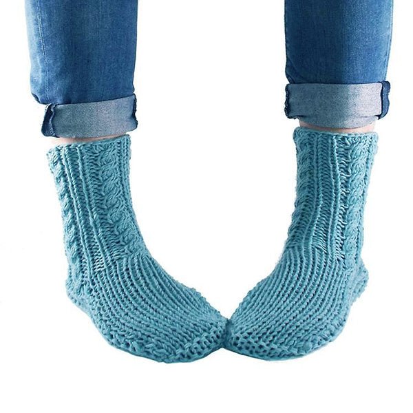 Duck Egg Blue Sheepskin and Merino Slipper Socks - Image 4