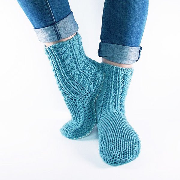 Duck Egg Blue Sheepskin and Merino Slipper Socks - Image 5