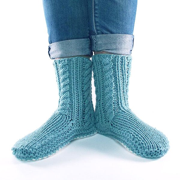 Duck Egg Blue Sheepskin and Merino Slipper Socks - Image 6