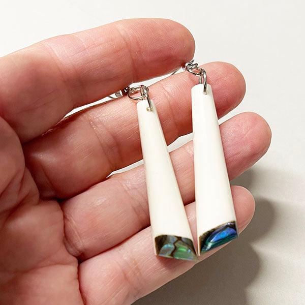 Elegant Bone and Paua Shell Drop Earrings - Image 2