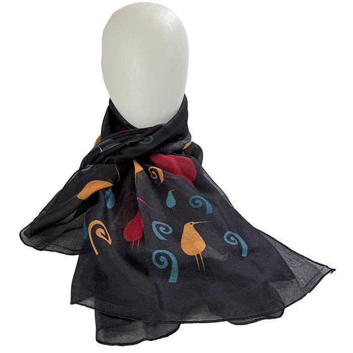 Elegant NZ Printed Kiwi Bird and Koru Scarf