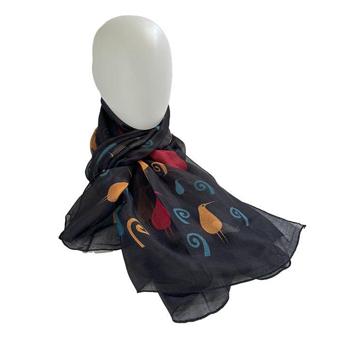 Elegant NZ Printed Kiwi Bird and Koru Scarf - Image 2