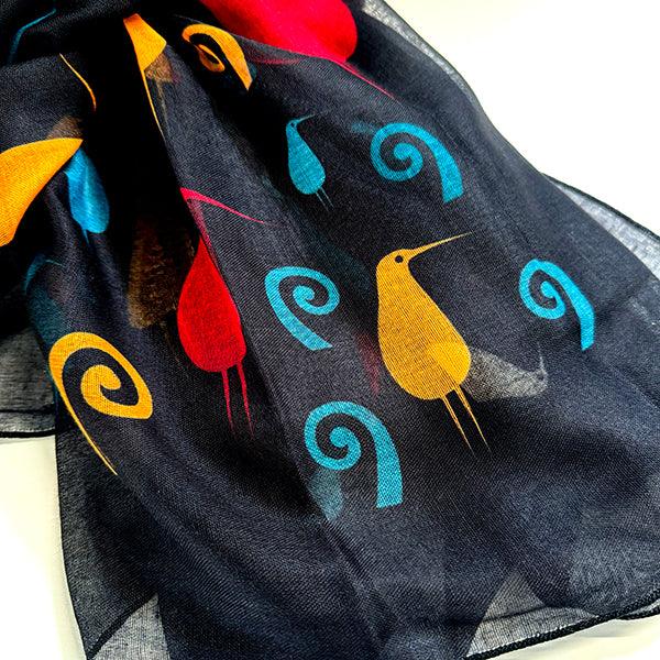 Elegant NZ Printed Kiwi Bird and Koru Scarf - Image 3